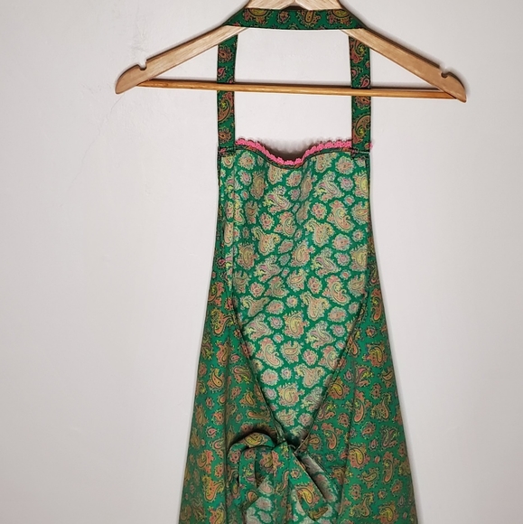 Vintage 70s Green, Pink and Yellow Printed Paisley Cooking Apron - Picture 13 of 16
